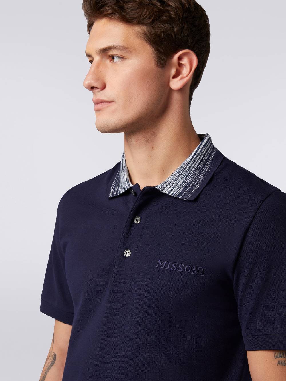 Missoni Polo in cotone con colletto fiammato e scritta logo Spedizione Gratuita
