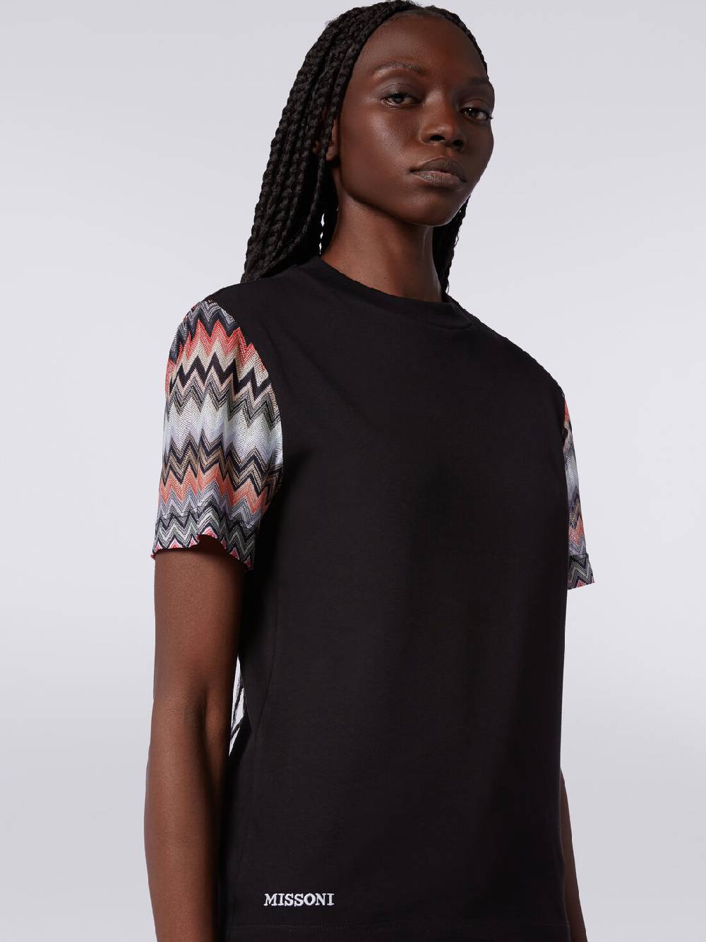 Missoni T-shirt girocollo in cotone con inserti zig zag 2025