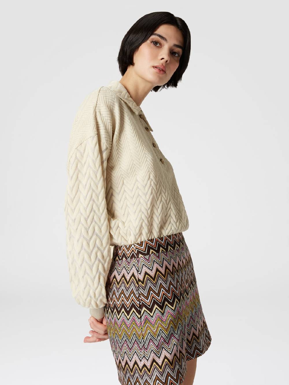 Missoni Polo a maniche lunghe con chevron tono su tono Sottocosto