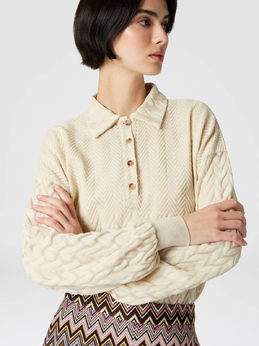 Missoni Polo a maniche lunghe con chevron tono su tono Sottocosto
