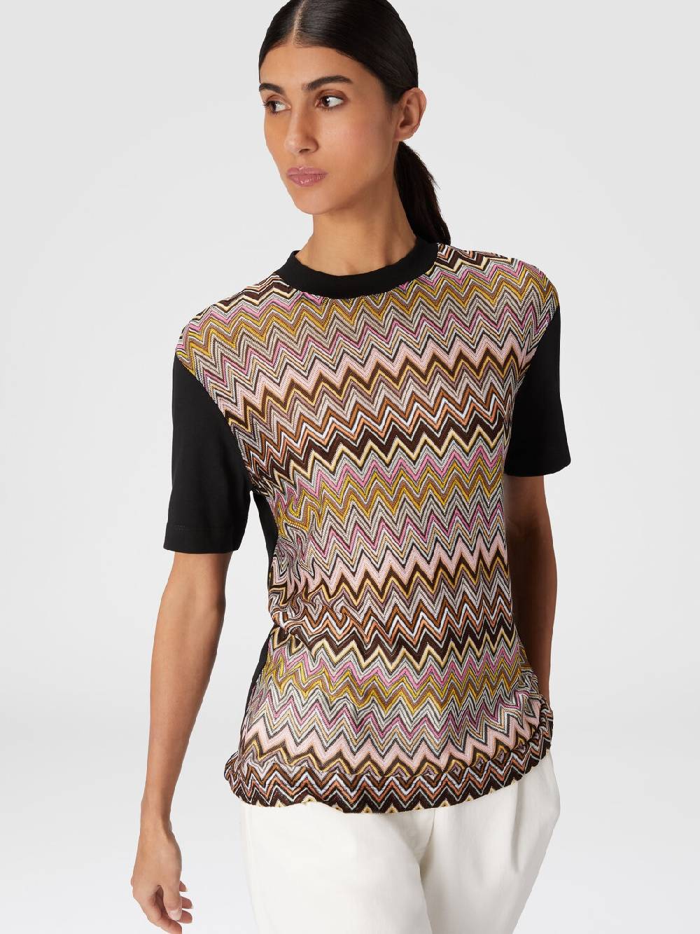 Missoni T-shirt in jersey di cotone con inserti chevron Presa