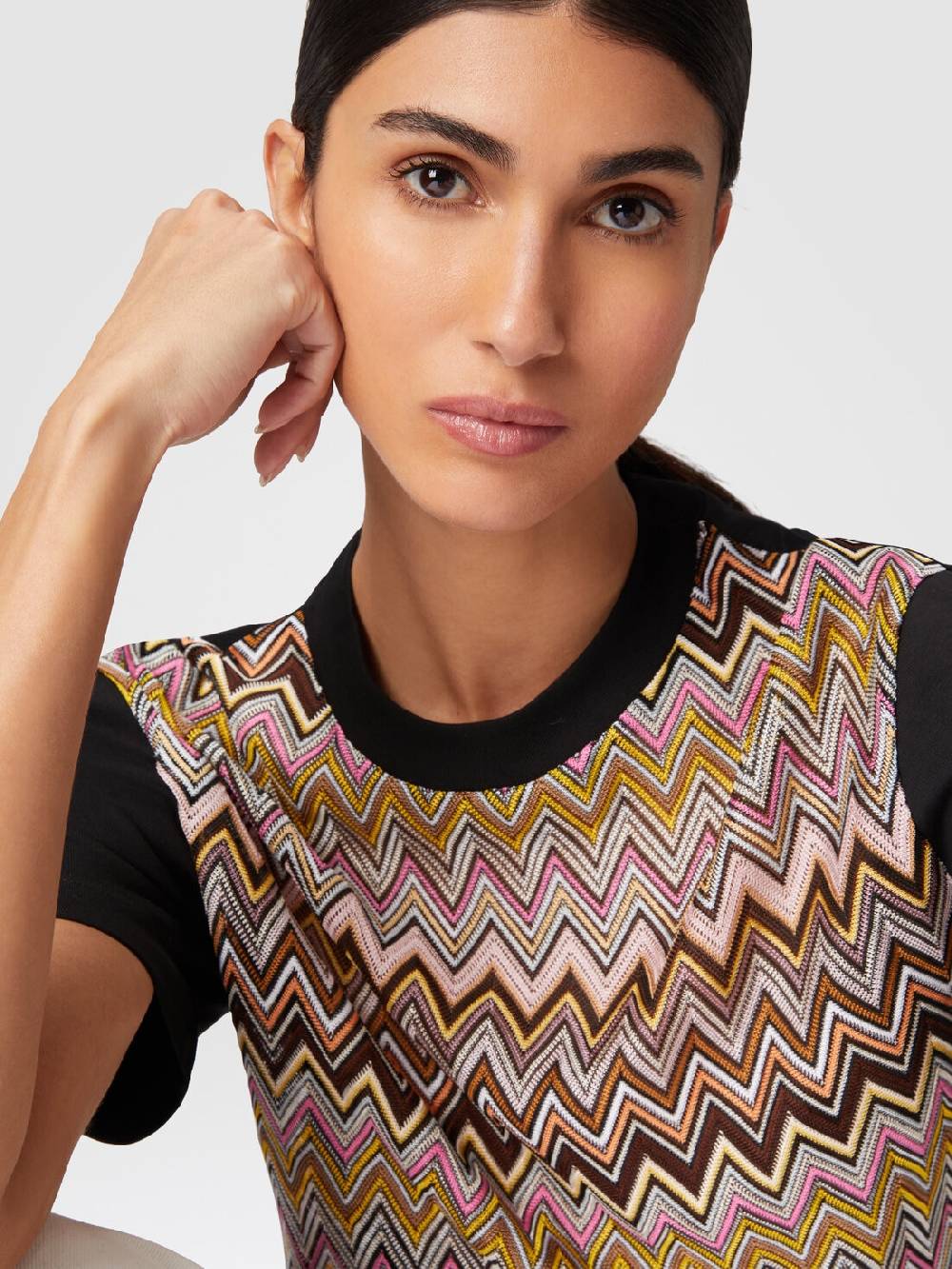 Missoni T-shirt in jersey di cotone con inserti chevron Presa