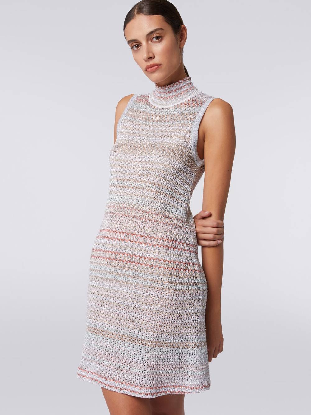 Missoni Mini-abito in maglia a rete con collo alto e applicazione di paillettes Offerte
