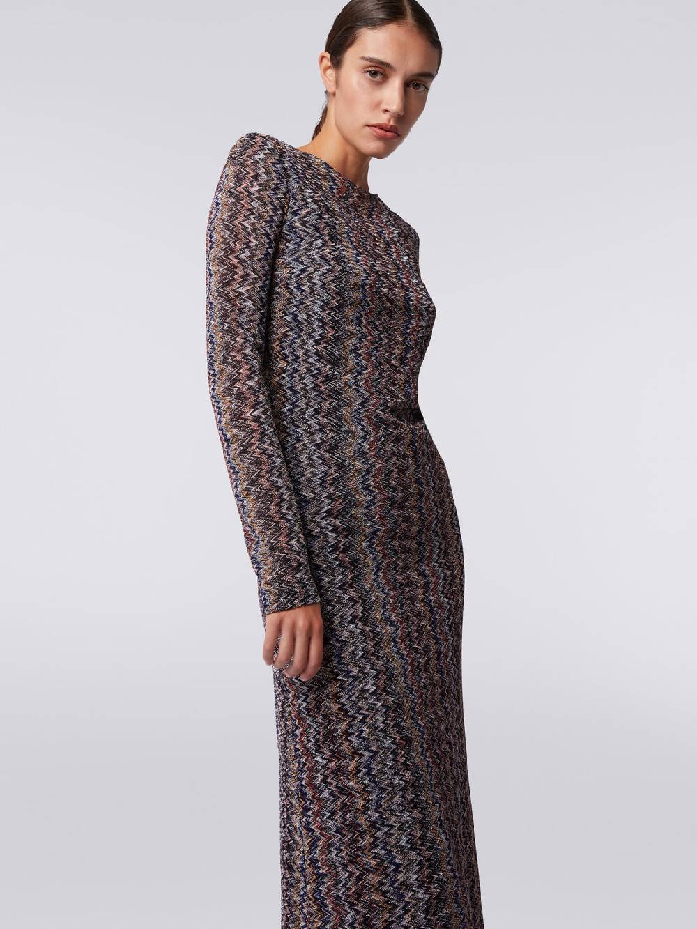 Missoni Abito lungo con scollatura a V posteriore in viscosa chevron con lurex Saldi Di Fabbrica