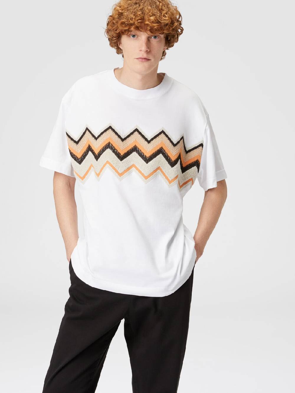 Missoni T-shirt in jersey di cotone con ricamo zig zag Online