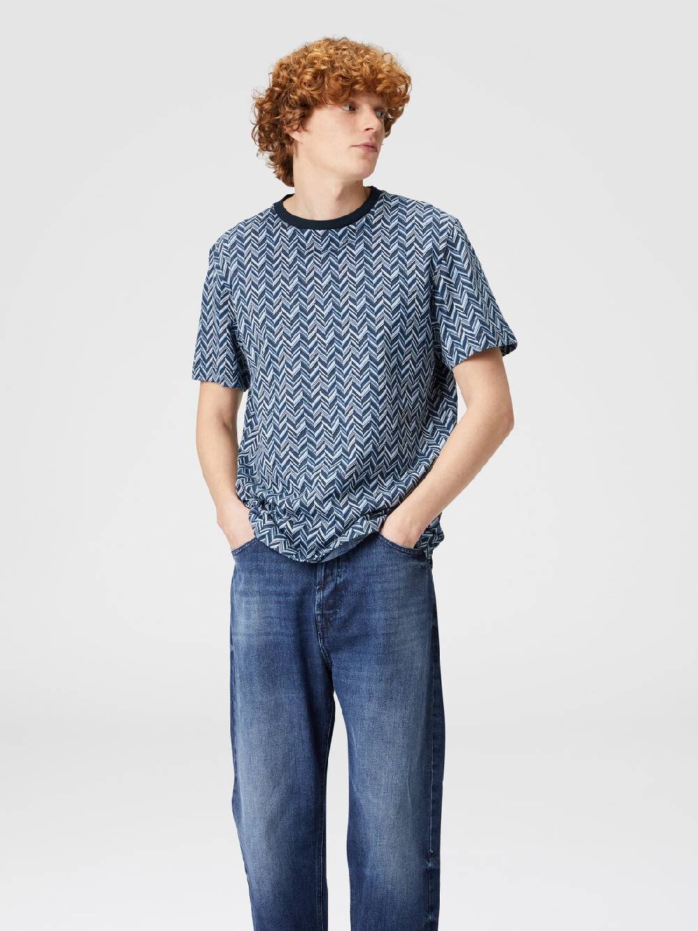 Missoni T-shirt in jersey di cotone jacquard zig zag In Vendita