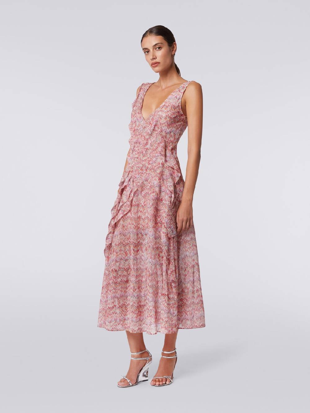 Missoni Abito midi motivo snake con balze e lurex Vendita Calda