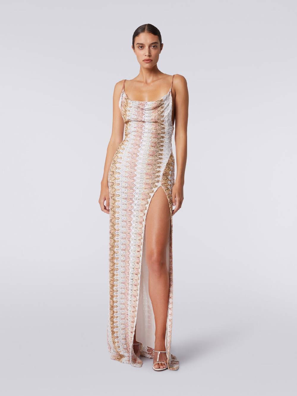 Missoni Abito lungo effetto pizzo con scollatura drappeggiata e spacco In Saldo