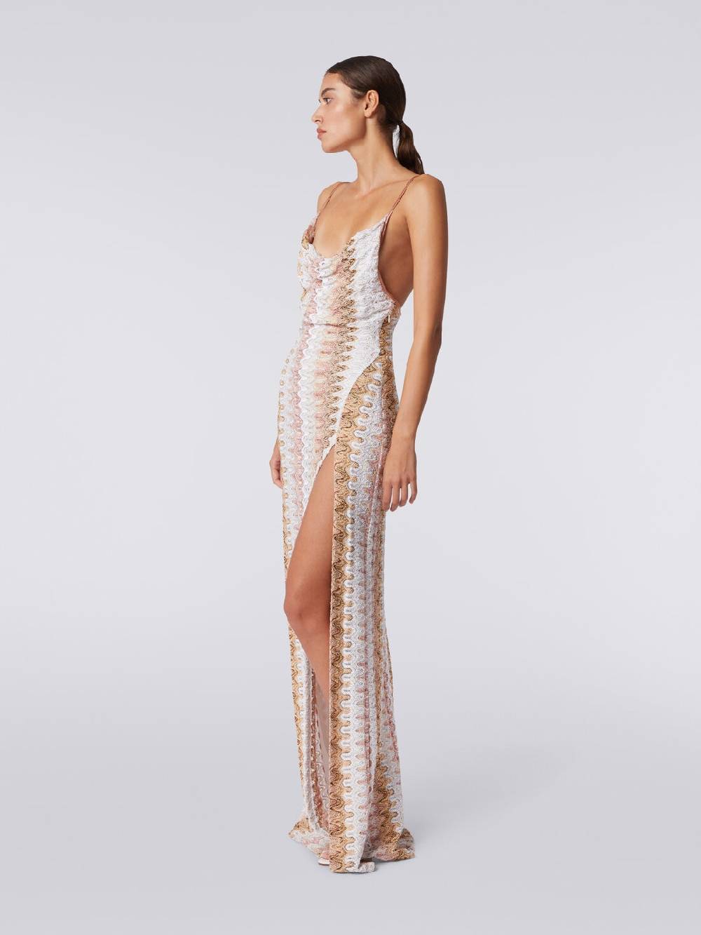 Missoni Abito lungo effetto pizzo con scollatura drappeggiata e spacco In Saldo