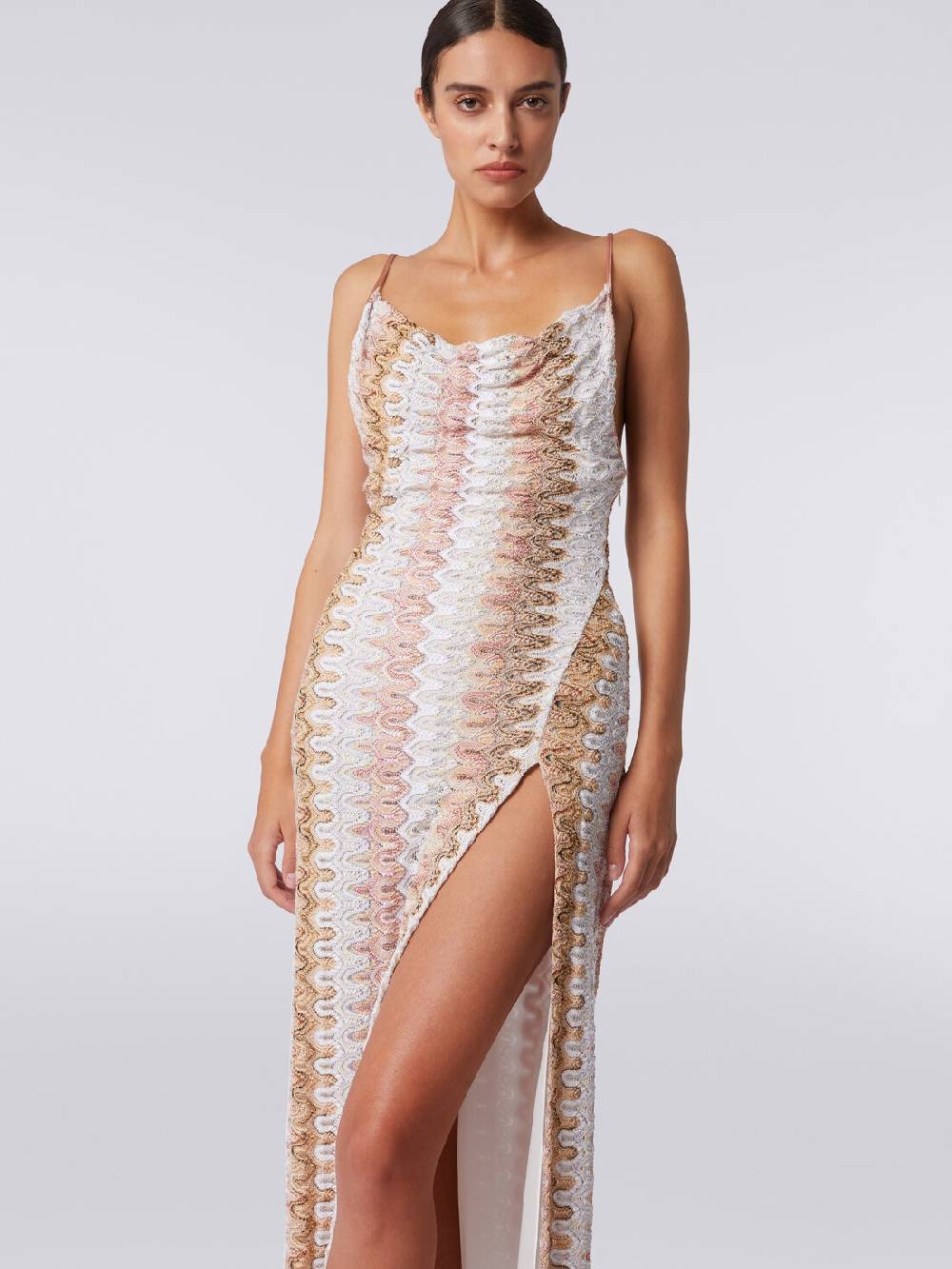 Missoni Abito lungo effetto pizzo con scollatura drappeggiata e spacco In Saldo