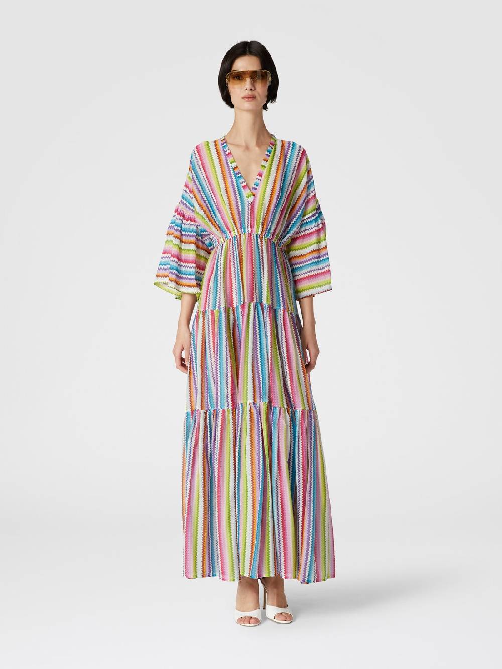 Missoni Abito copricostume lungo a balze stampa zig zag 2025