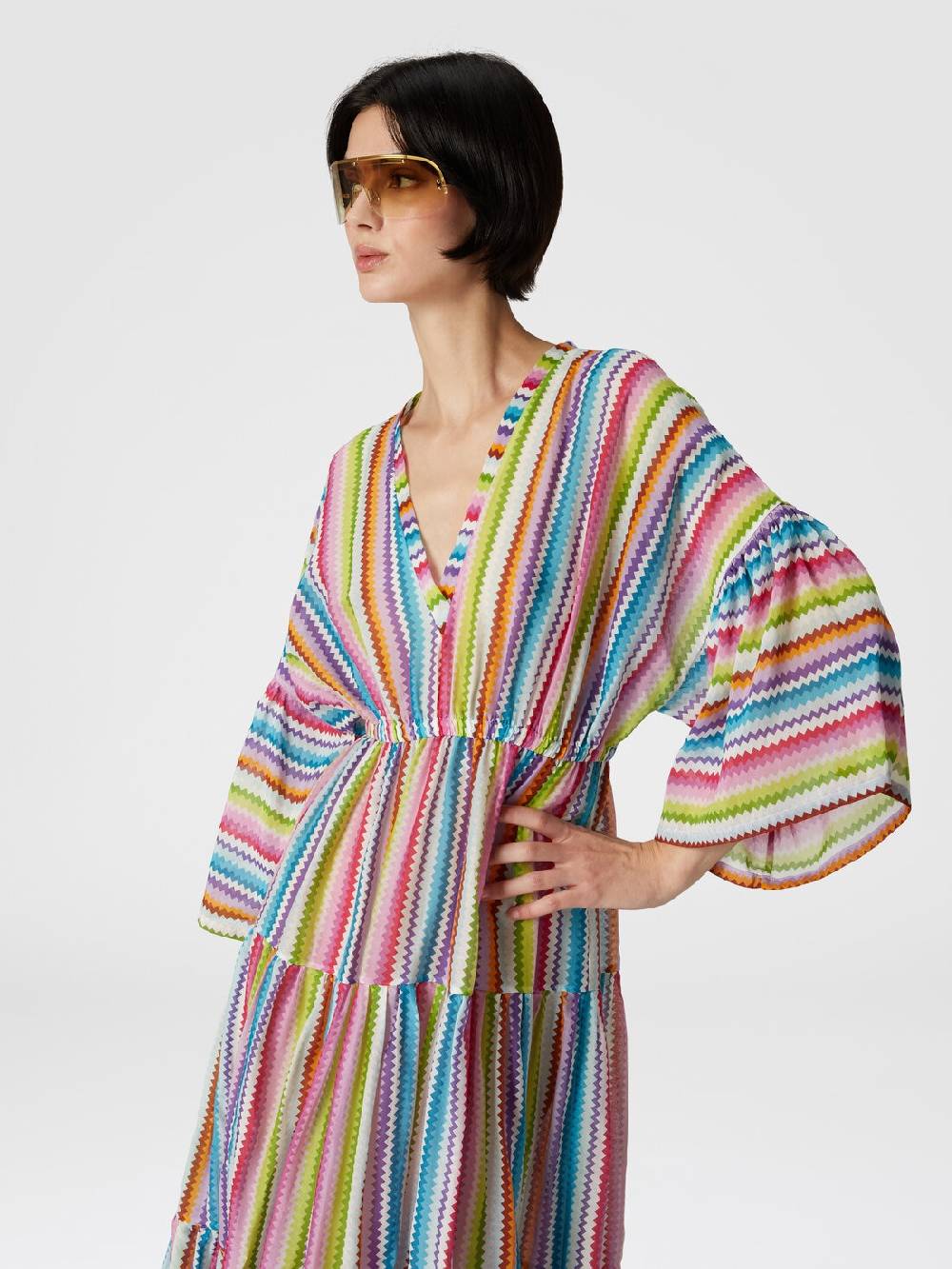 Missoni Abito copricostume lungo a balze stampa zig zag 2025