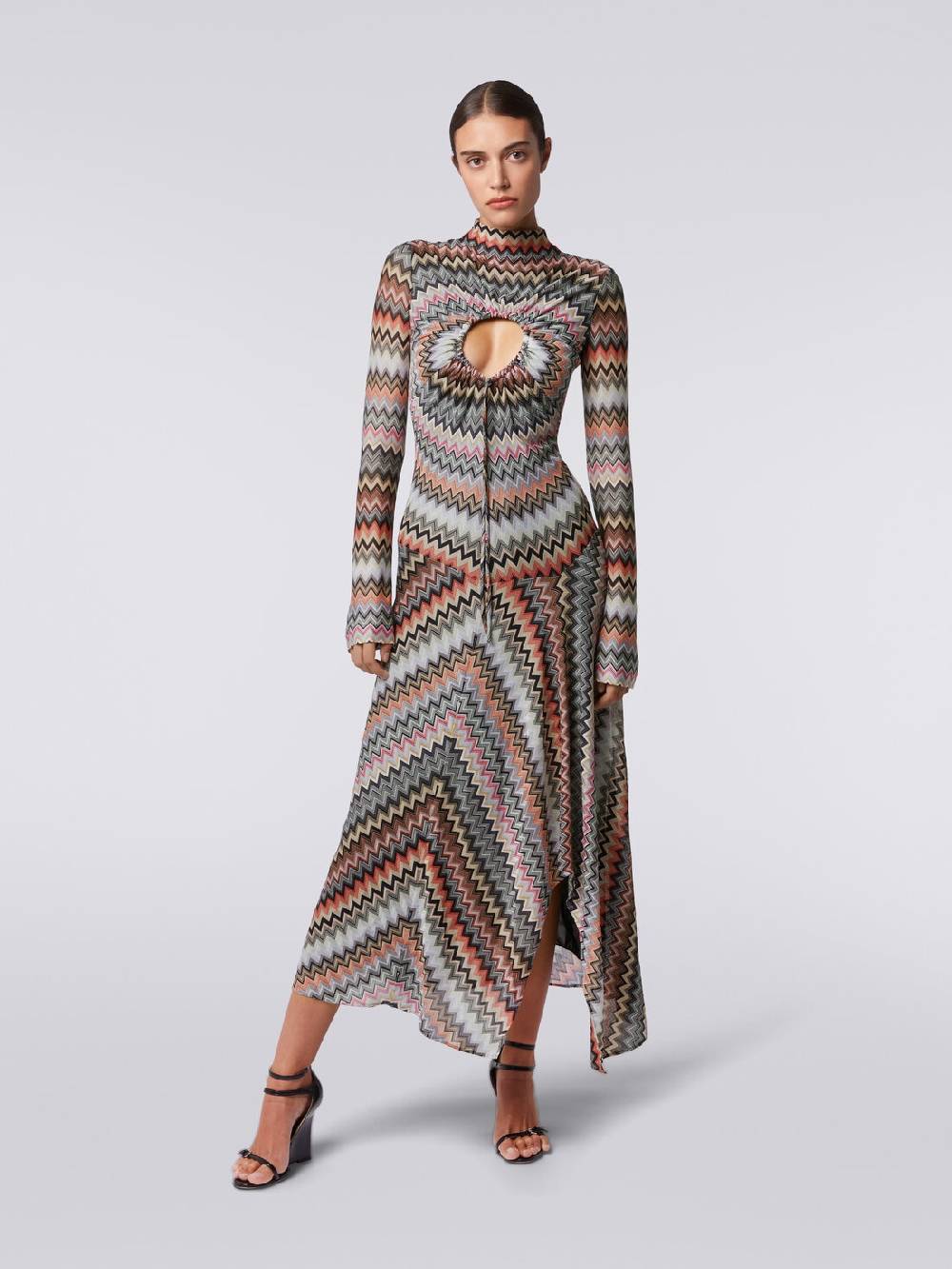 Missoni Abito lungo in cotone e viscosa zig zag con dettaglio cut-out e spacco Soddisfazione Garantita