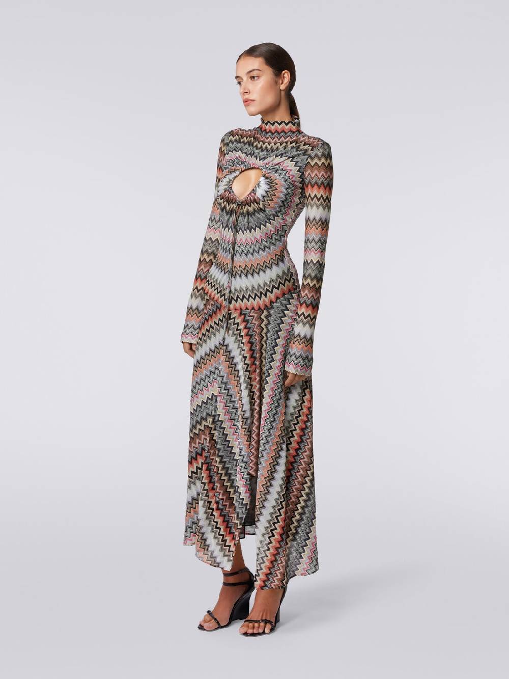 Missoni Abito lungo in cotone e viscosa zig zag con dettaglio cut-out e spacco Soddisfazione Garantita