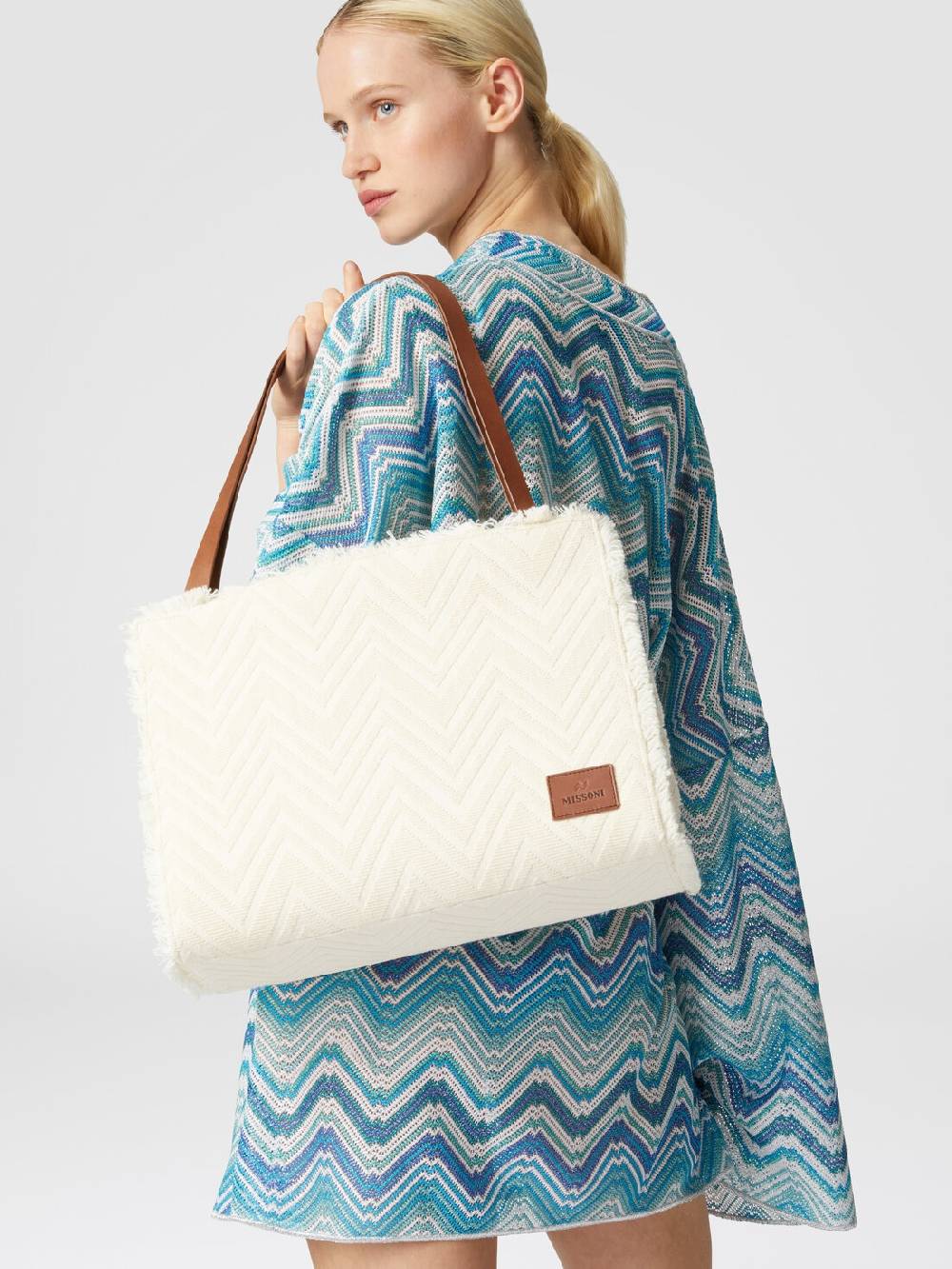 Missoni Tote bag in misto cotone con motivo chevron Promozione temporanea