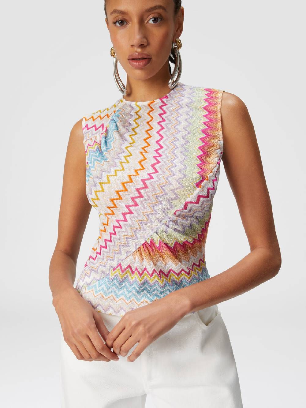 Missoni Top in viscosa zig zag lamé con arricciature Fino Al -60%