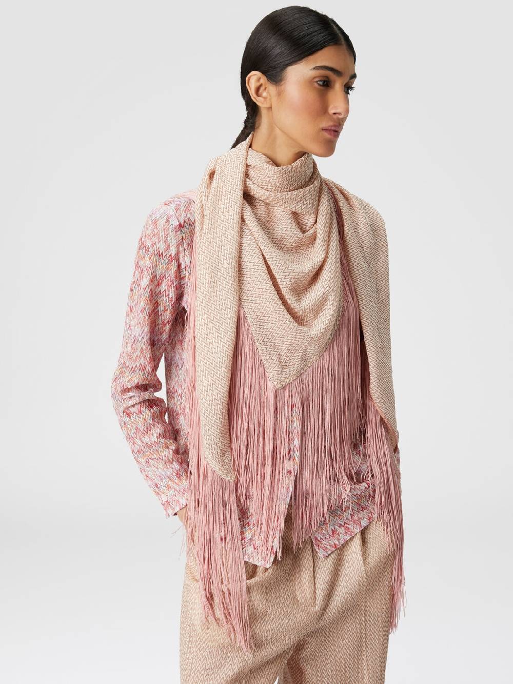 Missoni Scialle in viscosa lamé chevron con frange Negozio online di fabbrica