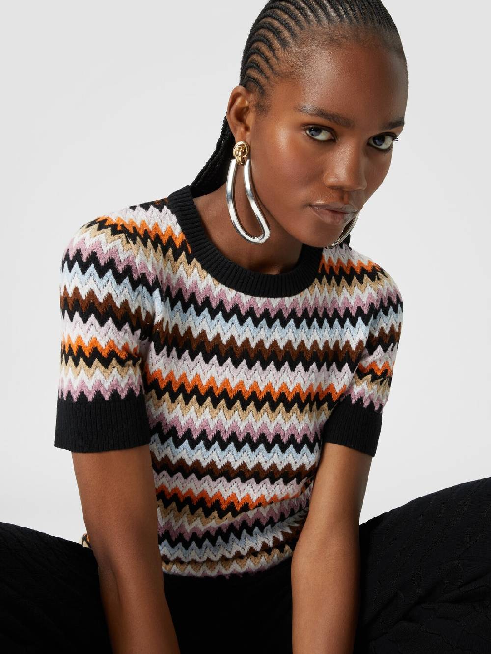 Missoni Pullover girocollo a maniche corte in lana zig zag Flash Sale