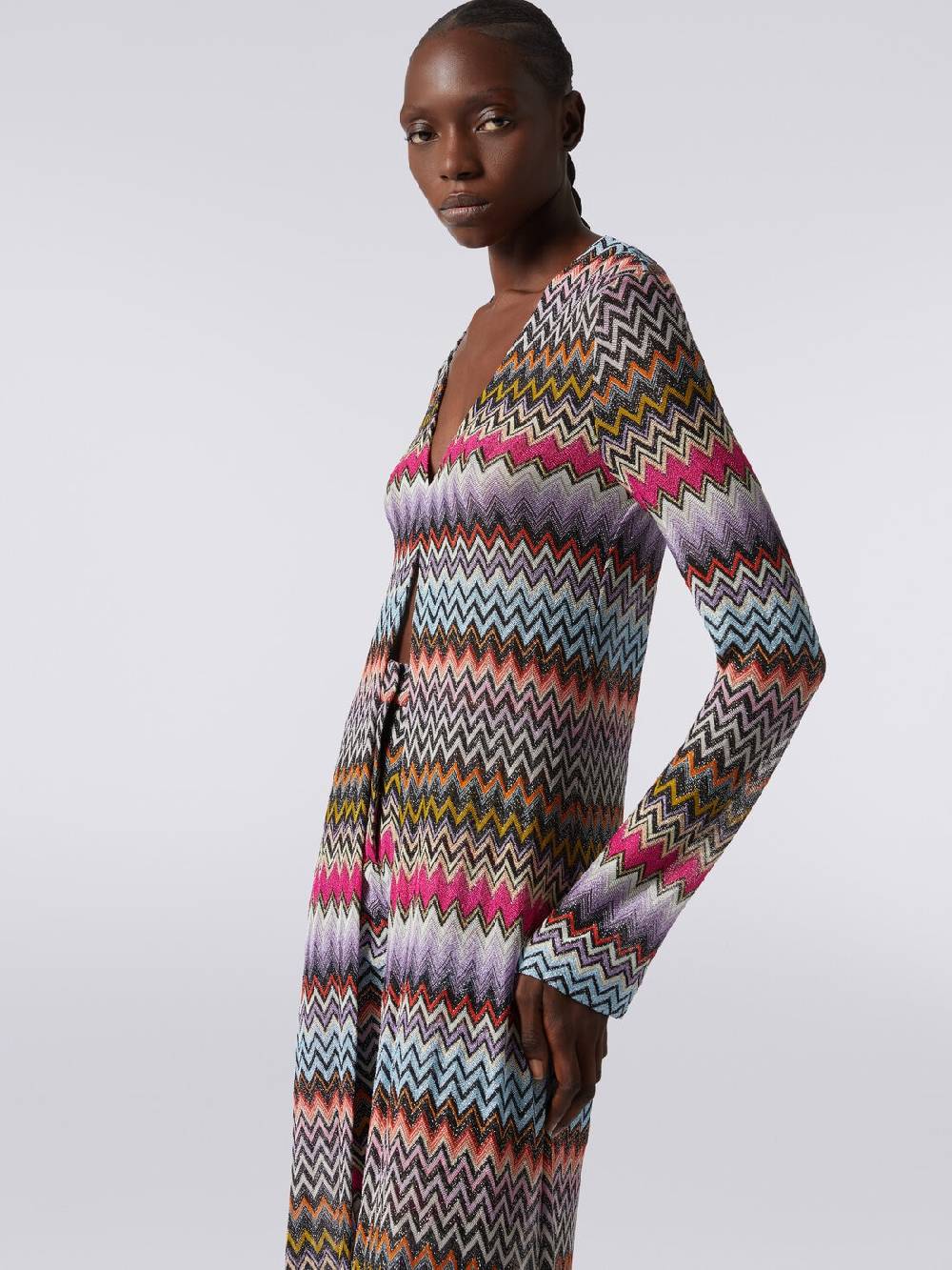 Missoni Cardigan lungo in viscosa zig zag con lurex Limitato a 3 giorni