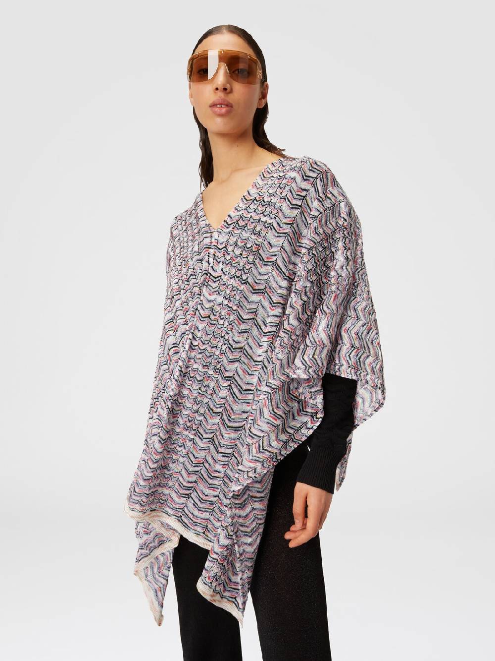 Missoni Poncho in maglia di viscosa e cotone chevron In vendita