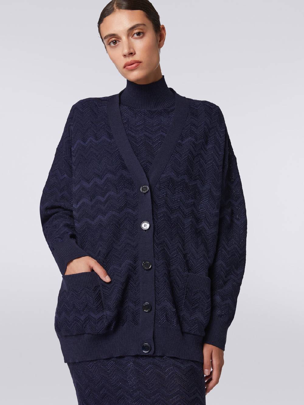 Missoni Cardigan oversize in maglia di viscosa e lana chevron Nuovo