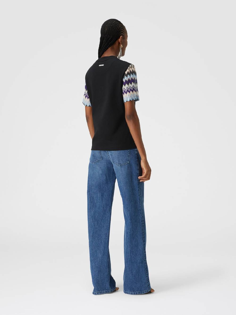 Missoni T-shirt in jersey di cotone con maniche in maglia zig zag Promozione
