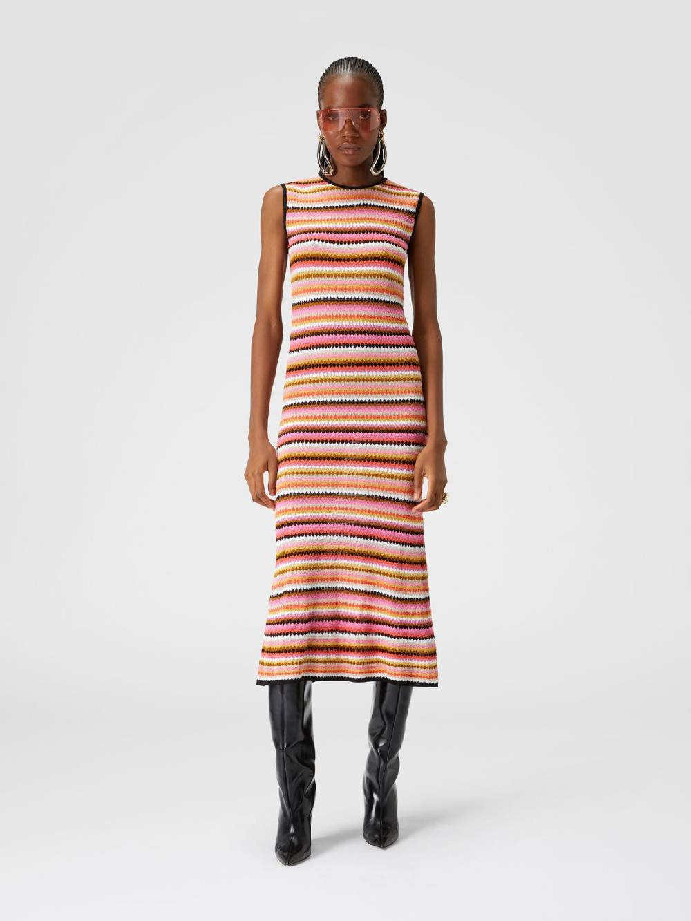 Missoni Abito midi senza maniche in lana e viscosa a righe Spedizione Gratuita