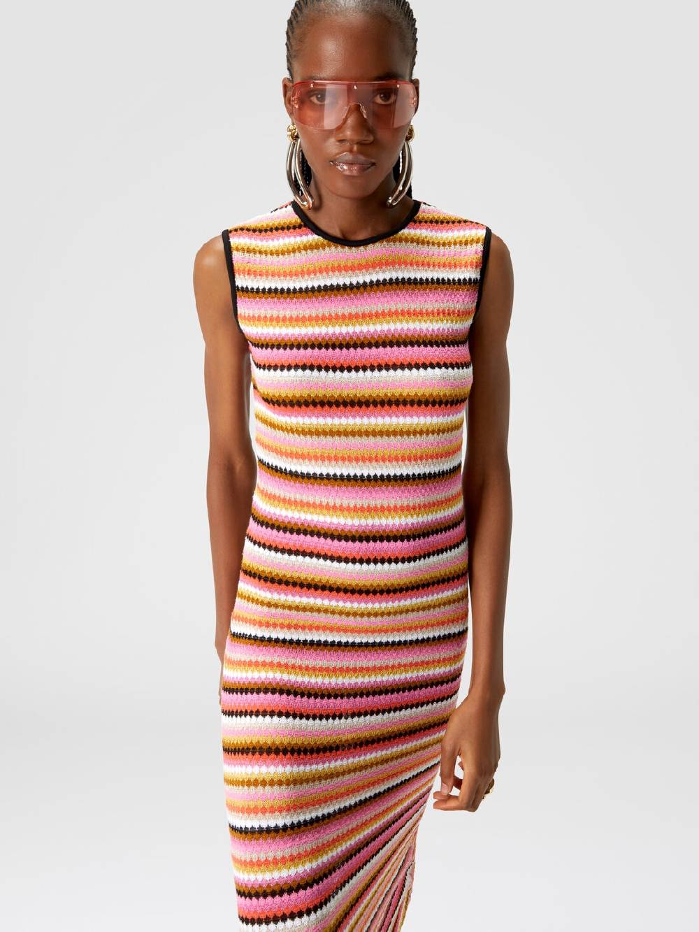 Missoni Abito midi senza maniche in lana e viscosa a righe Spedizione Gratuita