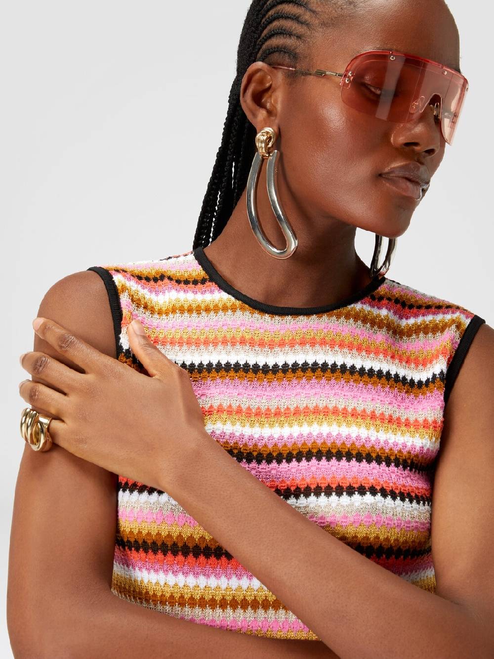 Missoni Abito midi senza maniche in lana e viscosa a righe Spedizione Gratuita