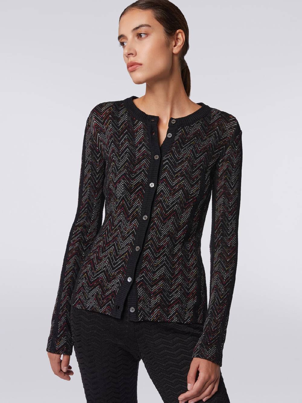 Missoni Cardigan corto in maglia di lana e viscosa con zig zag in rilievo Promozione Limitata