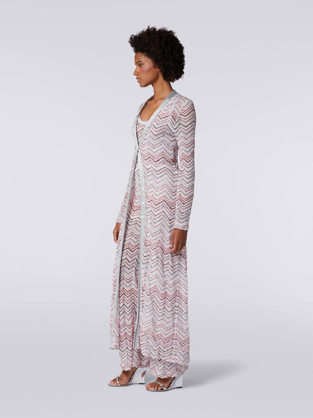 Missoni Cardigan lungo in maglia zig zag con lurex e paillettes Prezzo Ridotto