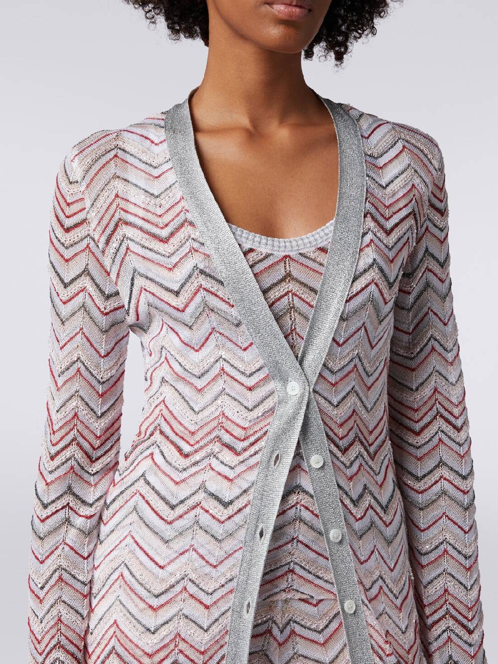Missoni Cardigan lungo in maglia zig zag con lurex e paillettes Prezzo Ridotto