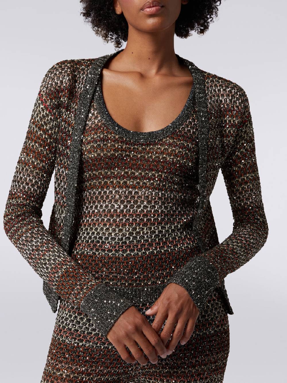 Missoni Cardigan corto in maglia a rete con paillettes Presa