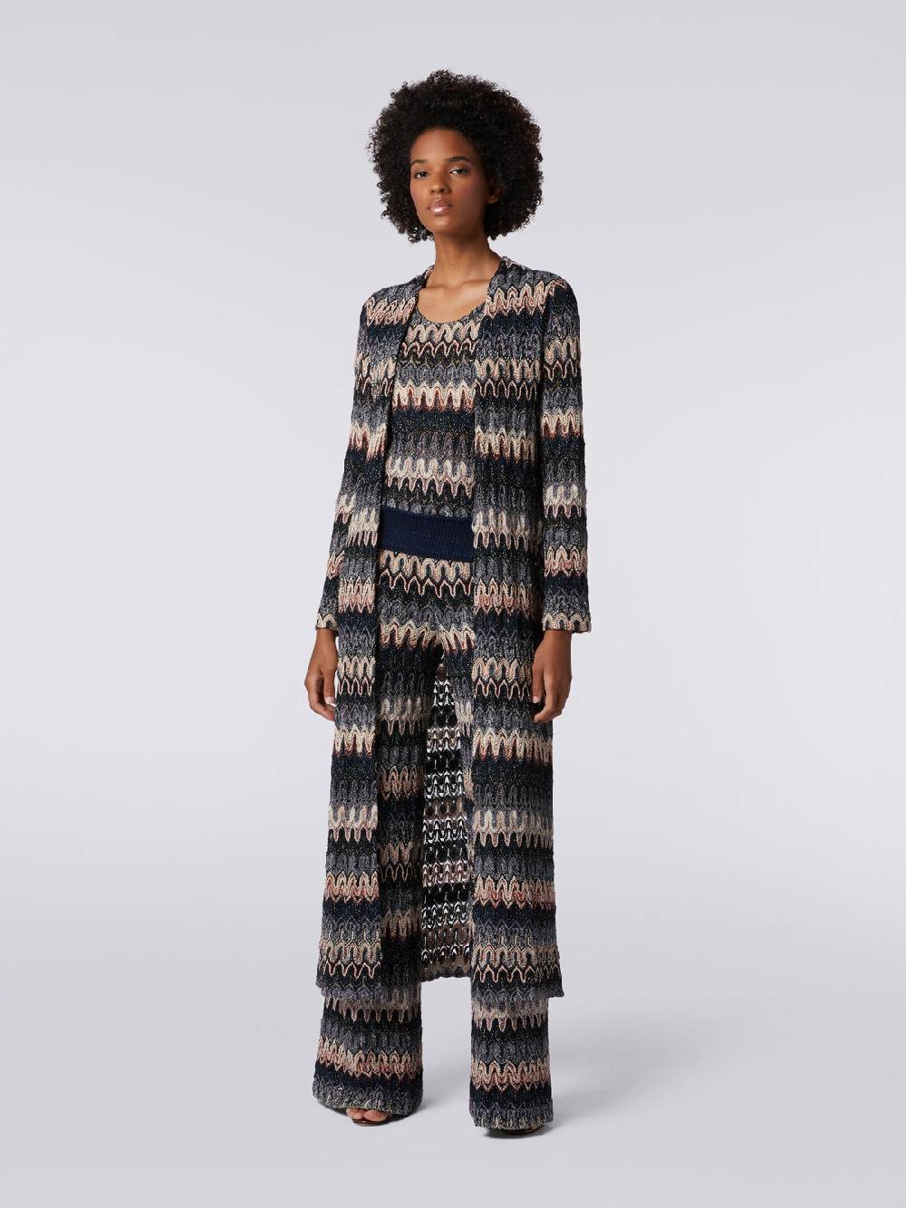Missoni Cardigan lungo in maglia lamé con motivo a onde effetto pizzo Nuova