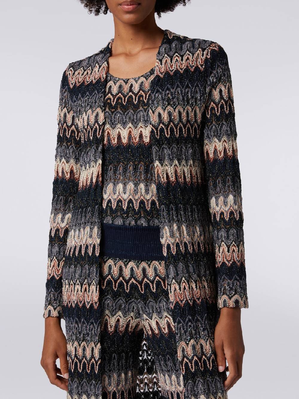 Missoni Cardigan lungo in maglia lamé con motivo a onde effetto pizzo Nuova
