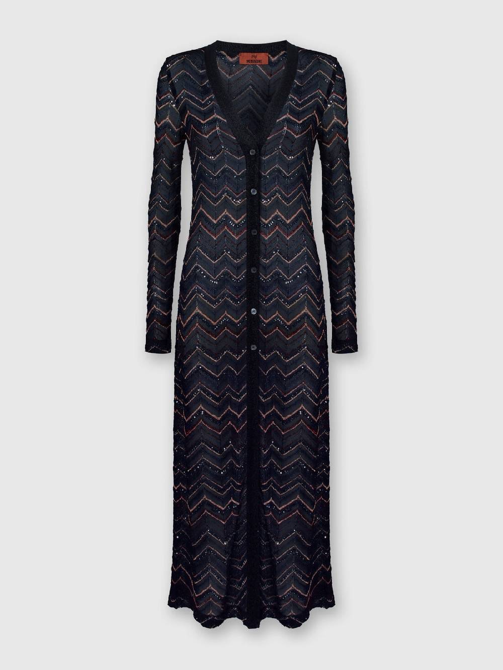 Missoni Cardigan lungo in maglia zig zag con lurex e paillettes Sconto di tempo limitato