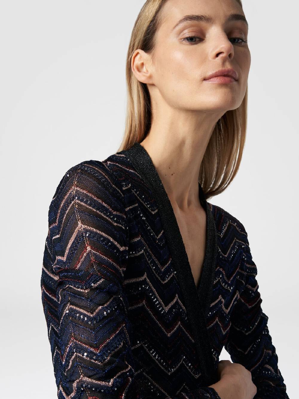 Missoni Cardigan lungo in maglia zig zag con lurex e paillettes Sconto di tempo limitato
