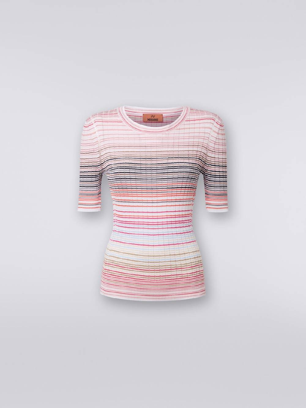 Missoni Maglia girocollo a maniche corte in cotone e viscosa a righe Vendite stagionali