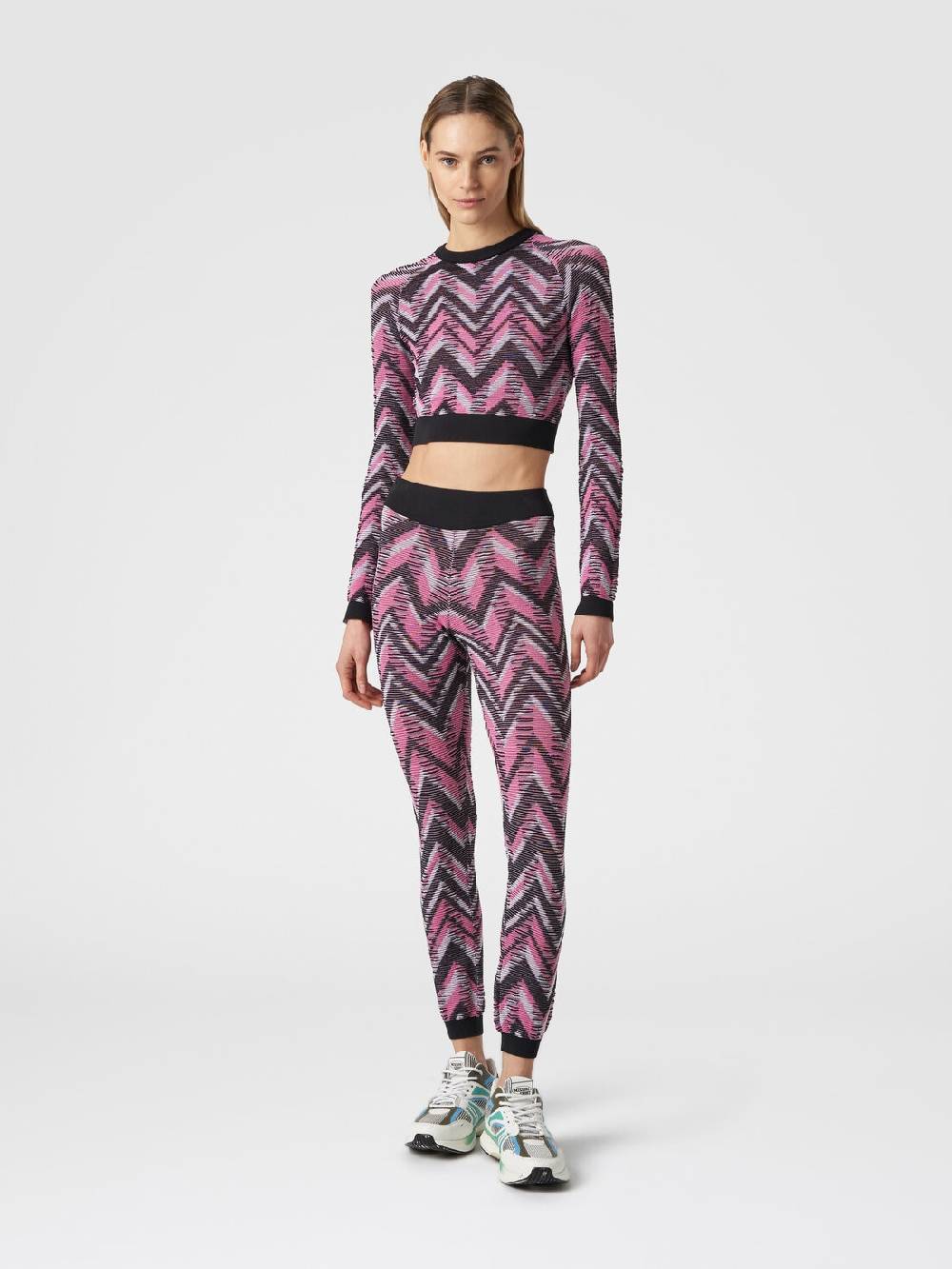 Missoni Crop top a maniche lunghe in maglia chevron con logo Offerta speciale della fabbrica