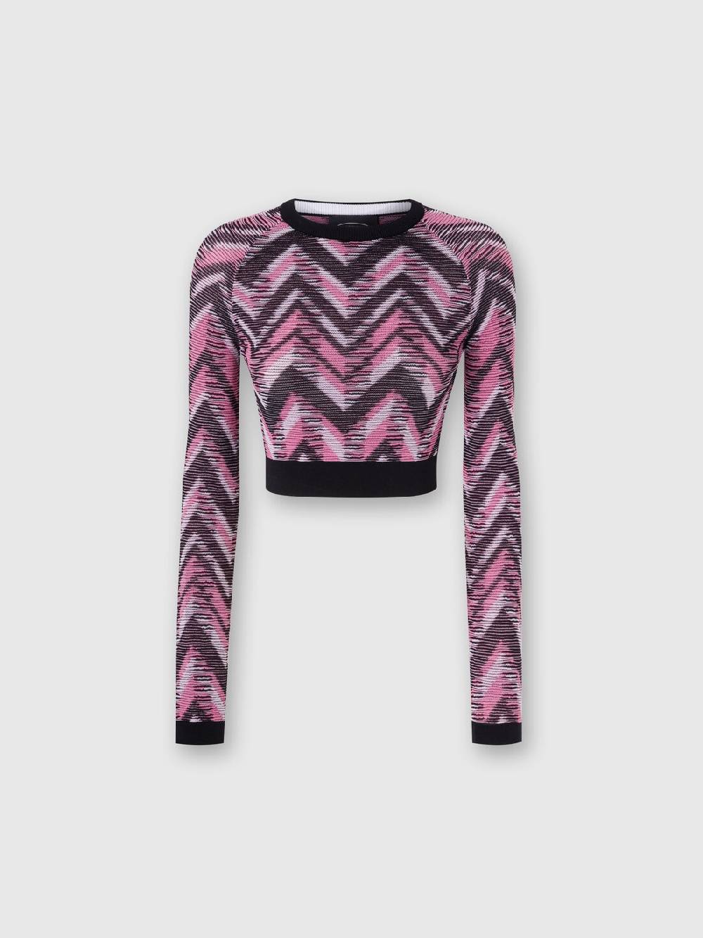 Missoni Crop top a maniche lunghe in maglia chevron con logo Offerta speciale della fabbrica