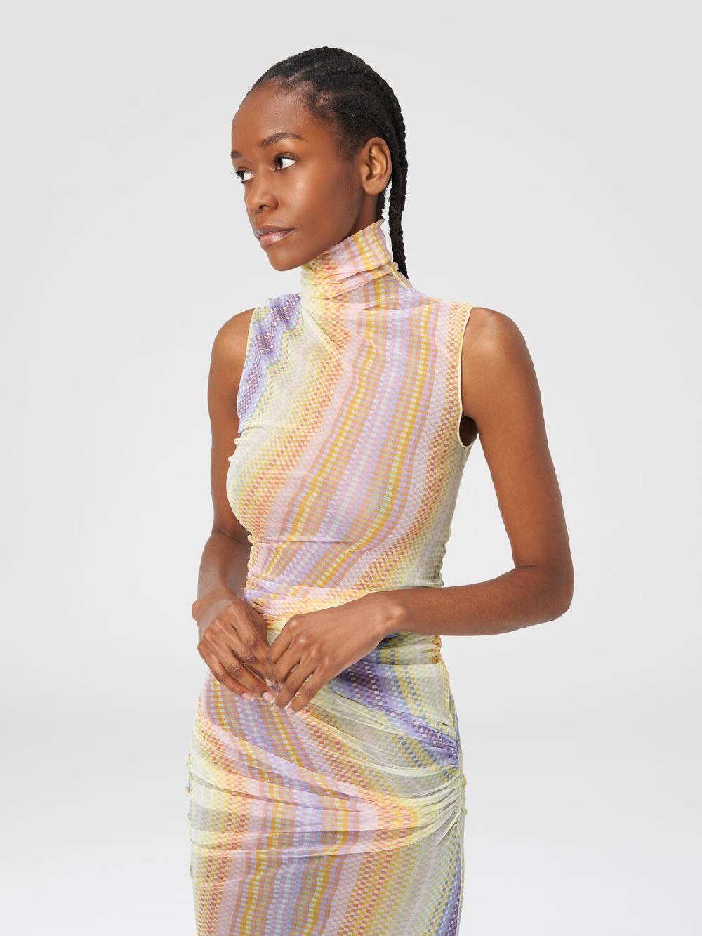 Missoni Abito lungo a collo alto in tulle con arricciature laterali Super sconto