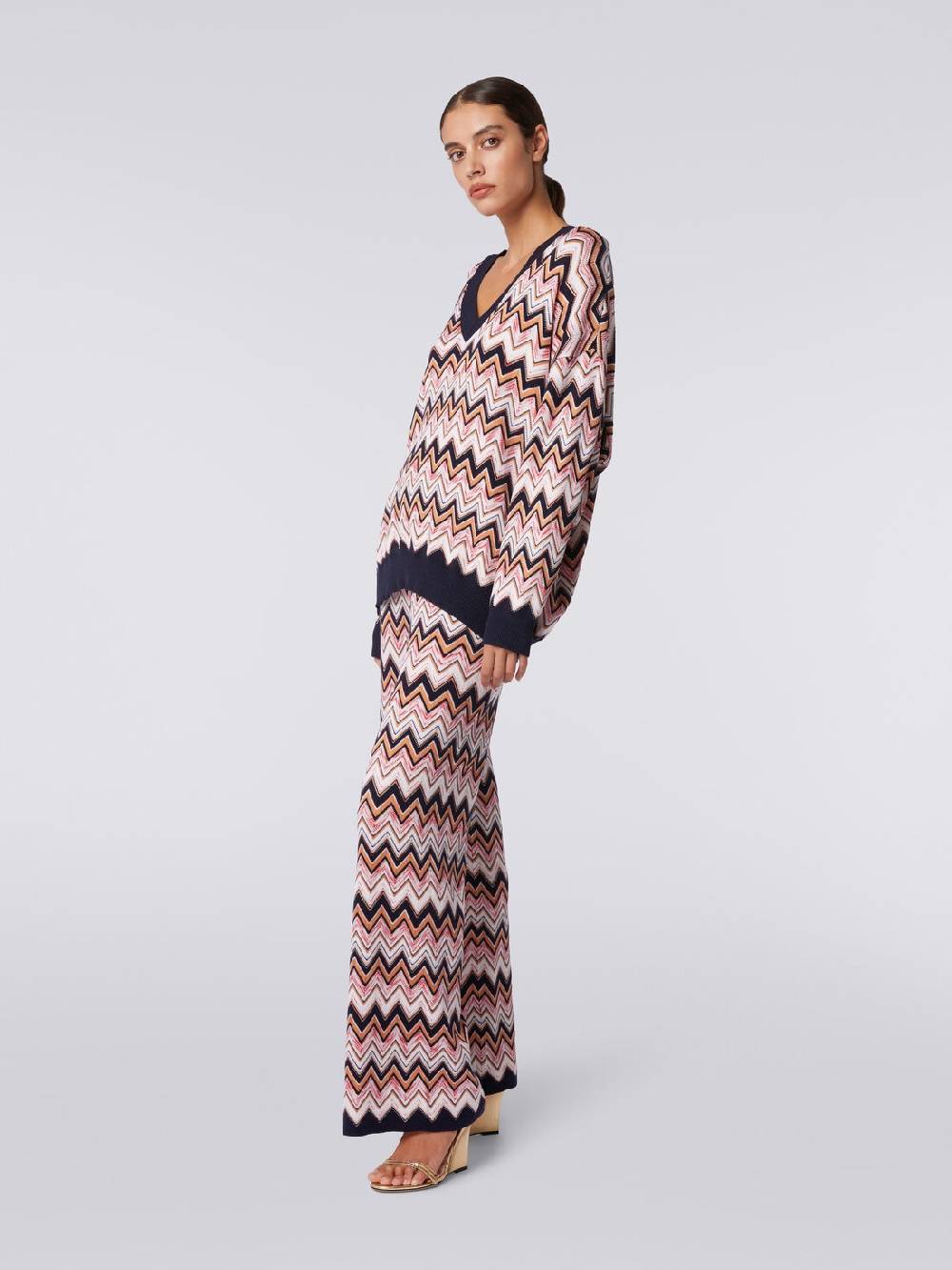 Missoni Pantaloni a palazzo in lana e viscosa chevron Duty-free