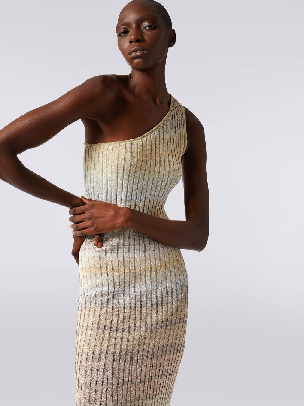Missoni Abito lungo monospalla a costine con lurex Qualità