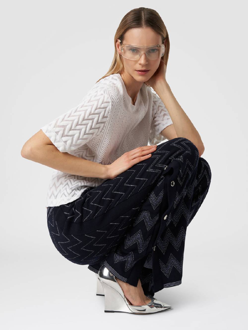 Missoni Joggers in lana e viscosa zig zag con lurex Offerta