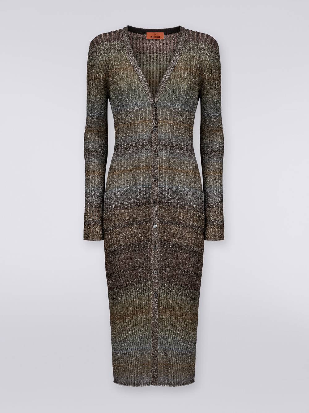 Missoni Cardigan lungo in viscosa a costine con lurex Vendita Economica