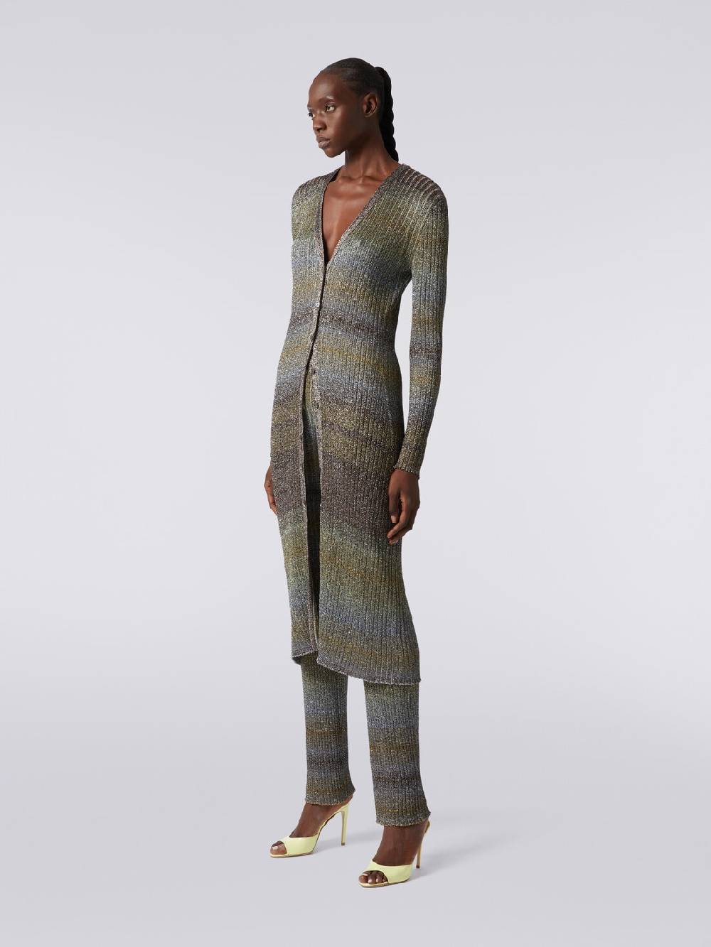 Missoni Cardigan lungo in viscosa a costine con lurex Vendita Economica