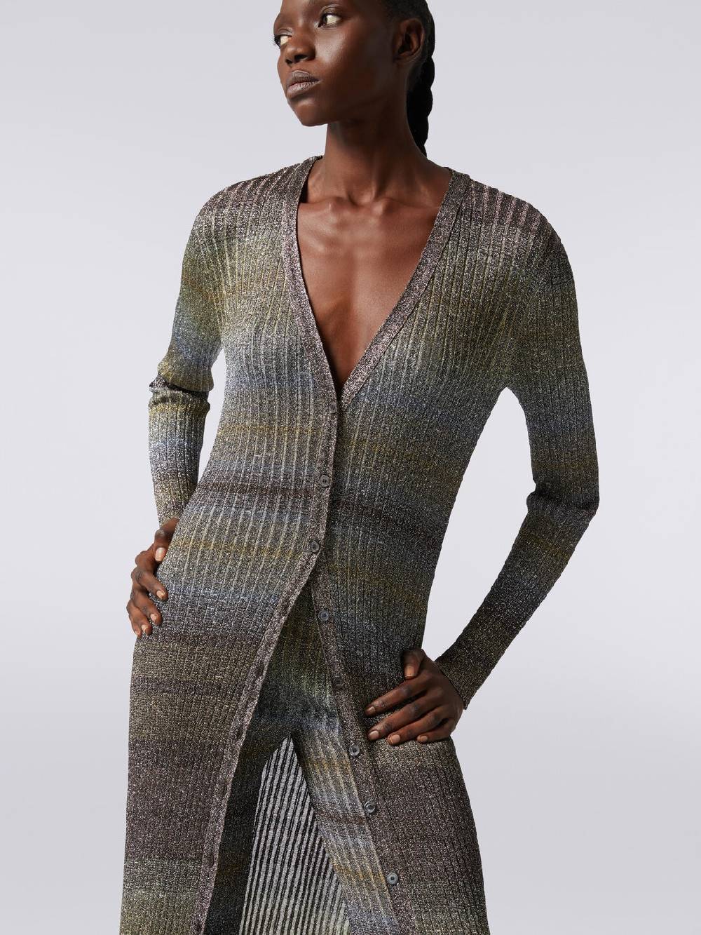 Missoni Cardigan lungo in viscosa a costine con lurex Vendita Economica