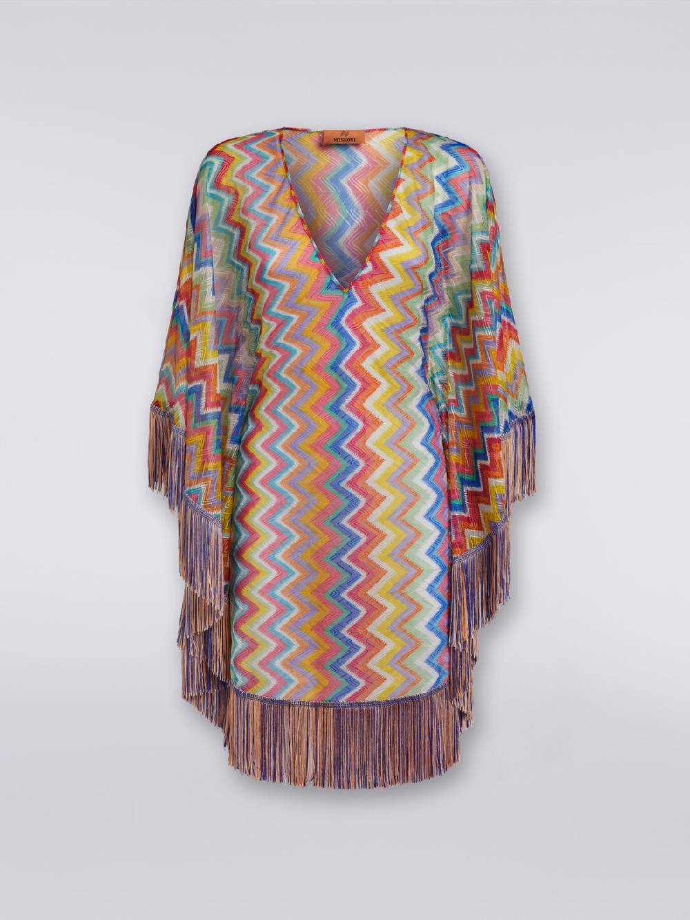 Missoni Caftano copricostume corto stampa zig zag con frange Latest fashion