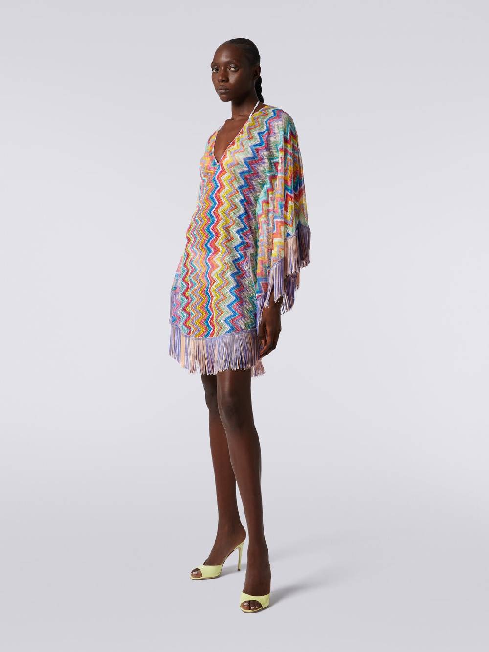 Missoni Caftano copricostume corto stampa zig zag con frange Latest fashion