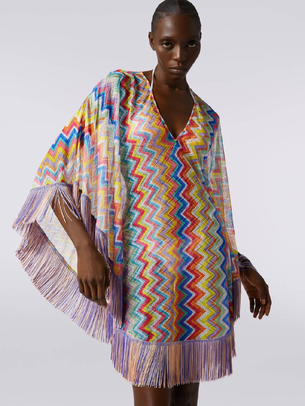 Missoni Caftano copricostume corto stampa zig zag con frange Latest fashion